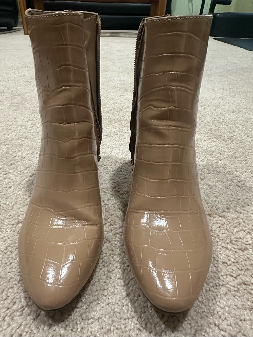 Nine West Croc-Embossed Tan Women’s Ankle Boots, Size 7